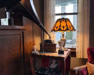 Antique phonograph with cylinder case and table 