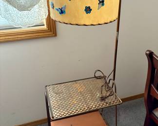 MCM floor lamp w/fiberglass shade and built-in side table