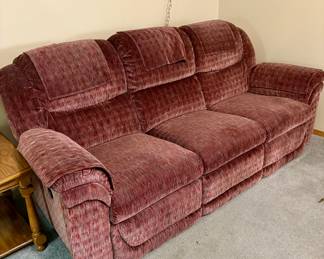 Velour sofa, both ends recline