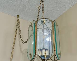brass and beveled glass hexagonal pendant light fixture