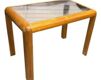 Danish Style Oak Glass Top Side Table 