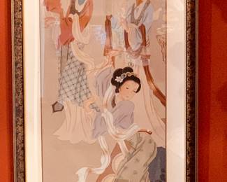 Chinese hand painted water color on silk by Xie Juan entitled "Command Performance II"