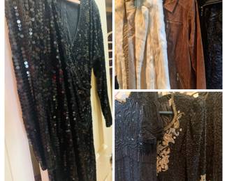 beaded party clothes plus a fox fur and suede jacket