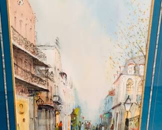 A Nestor Hypolite Fruge original watercolor -“New Orleans” street scene