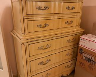 French Provincial bedroom set: king bed w/mattress and headboard, nightstand, tall dresser and long dresser w/mirror