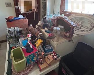 Area just beyond stove, closet items available