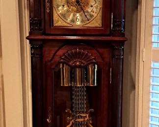 BEAUTIFUL SLIGH GRANDFATHER CLOCK BRASS WEIGHT 65" T JUST BEAUTIFUL 