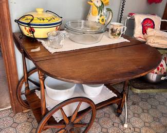 Vintage tea cart, and kitchen collectibles