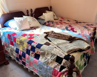 Pair, antique acorn twin beds