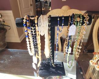 Beaded necklaces, some with pearls, Lapis, 14k etc