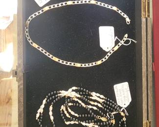 Tiffany and 14k/pearl, black onyx necklaces and matching bracelets