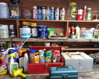 Chemicals, tool box, wooden box