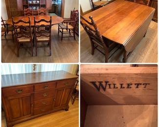 Dining room set - table, 6 chairs (2 with arms), tables pads, buffet, hutch, 2 leaves).
Available for presale 

