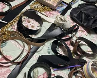 Rosenberg estate sale on 01/24/25 includes assortment of belts. 