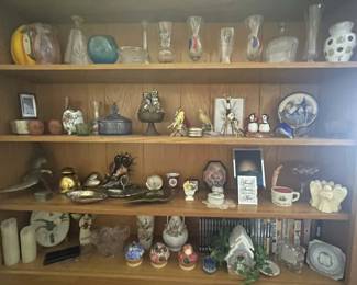 Rosenberg Estate Sale featuring a large collection of unique shelf décor, including assorted decorative accents, figurines, and display pieces.