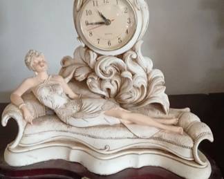 Art Deco Style Vintage Mantel Clock Of Woman Reclining