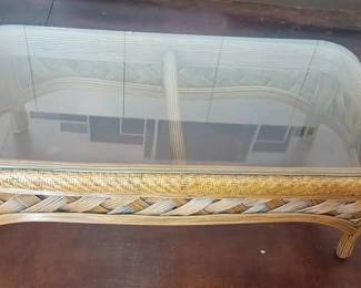 LC090Wicker Rattan glass top coffee table Matches other pieces