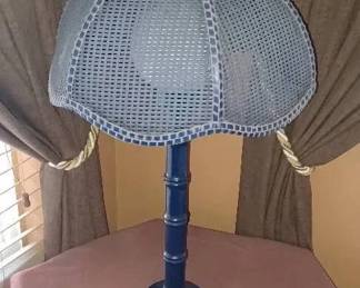 LC097Wicker shade faux bamboo blue table lamp