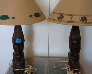 LC106Pair ebony Carved African bust table lamps