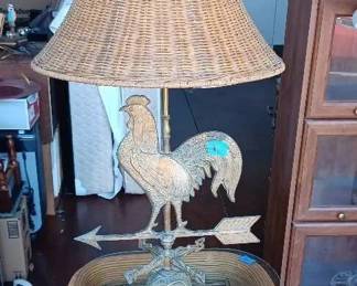 LC091Rooster weathervane compass iron lamp with wicker shade