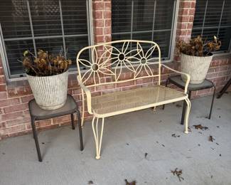 Metal Love Seat (pictured without cushion) , 2 Side Tables and 2 Metal Pots
