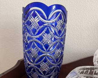 Closeup of Cobalt Blue Clear Cut Vase