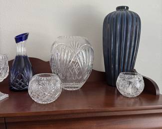 Crystal Rose Bowls and Vase