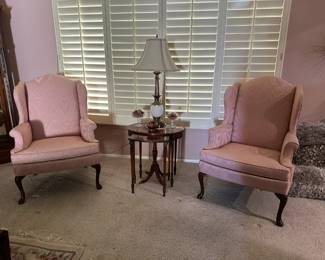 Set of 2 Queen Anne Style Wingback Chairs