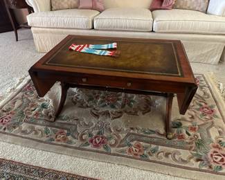 Heritage Henredon Drop Leaf Leather Table