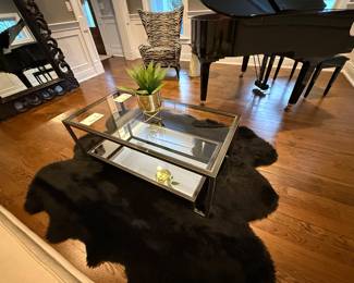 GLASS & IRON COFFEE TABLE...PLEASE NOTE: ZEBRA CHAIR PICTURED IS NOT FOR SALE