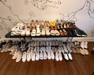 LARGE WOMEN'S SHOE COLLECTION....SOME NEVER WORN: PRADA, CHLOE, VALENTINO, GUCCI, WEITZMAN, HOKA, ETC.