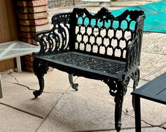 DIMINUTIVE  GEORGIAN STYLE ANTIQUE CAST IRON BENCH