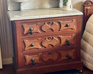 Antique Walnut Victorian Marble Top Wash Stand with Candle Stands
