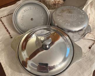 Griswold Small Casseroles #63 & #64 w/ Al Garder Serving Kettle Lid #581