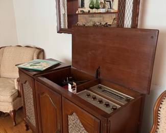 MCM Record Player Console & Hollywood Regency Shadowbox