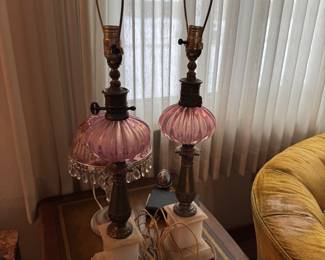 Hollywood Regency Marble-Based Lamps in Light Pink