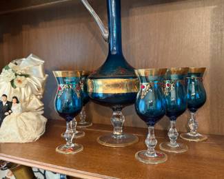 Beautiful Italian Murano Venetian Blue Decanter Set