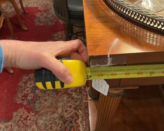 Empire style burl walnut console table with mirrored back $500 + tax (Depth)