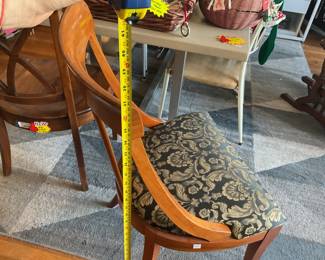 Ethan Allen wooden dining room chair with a damask print fabric. $45 each + tax. Set of 2