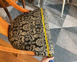 Ethan Allen wooden dining room chair with a damask print fabric. $45 each + tax. Set of 2