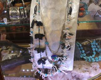 black onyx bear necklace and other turquoise necklaces