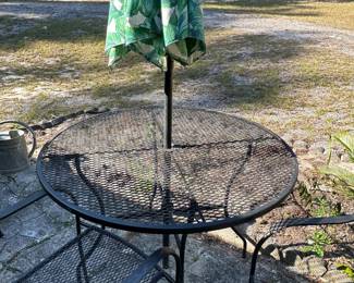 wrought iron furniture 4 chairs,  table with Umbrella and side table