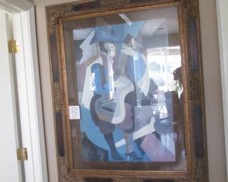 Ornately Framed Cubist Guitarist, Style of Picasso,           39" X 49"