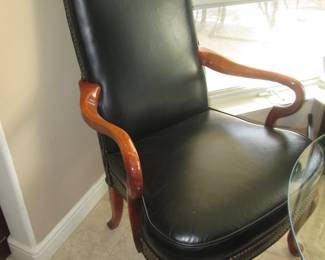 2-Matching Arm Chairs, Leather & Tacks By Hickory. (Sold as a Pair)