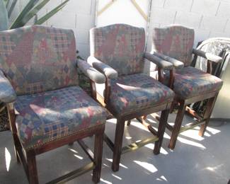 3 Upholstered Bar Stools, Cowboy-Motif