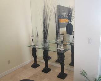 Console Table with Carved Pedestal Bases, 52" X 16"