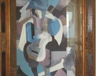 Framed Cubist Print in Picasso-Era Style, Ornate Frame, 39" X 49"
