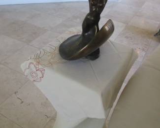 Embellished Accent Pedestal + Bronze Nude Signed and Numbered Sculpture, ~13" High
