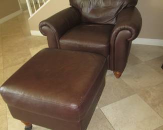 Deep, Rich Brown Leather Grouping: Chair, Ottoman, Sofa, End & Coffee Tables