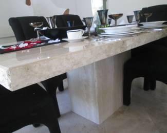 Travertine Pedestal Table By Stone Int'l, Italy, 80" X 40" (Sold at Copenhagen)